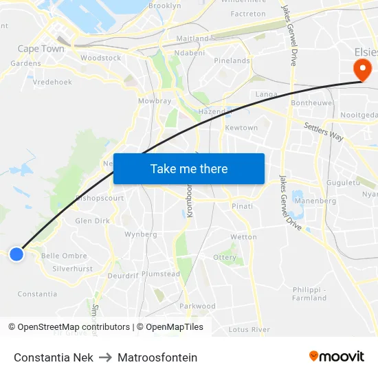 Constantia Nek to Matroosfontein map