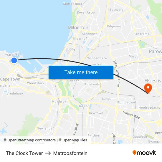 The Clock Tower to Matroosfontein map