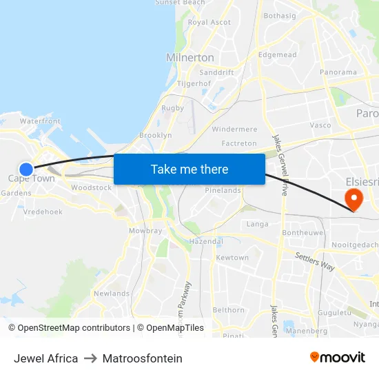 Jewel Africa to Matroosfontein map