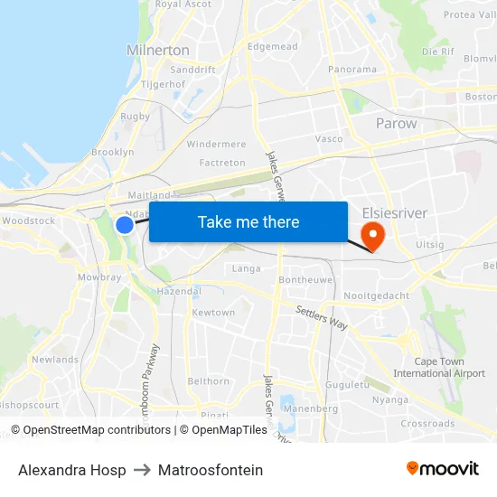 Alexandra Hosp to Matroosfontein map