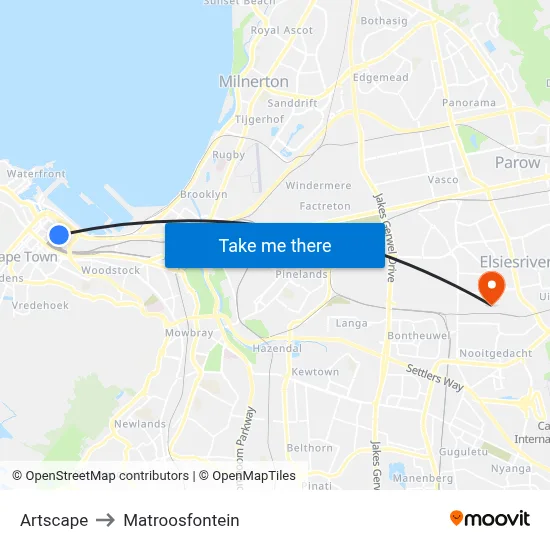 Artscape to Matroosfontein map