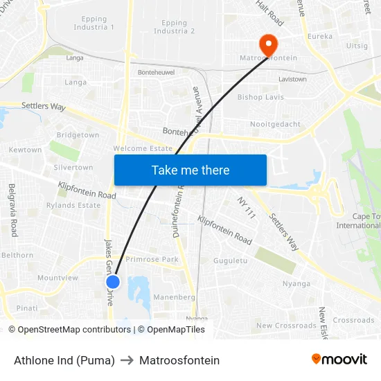 Athlone Ind (Puma) to Matroosfontein map