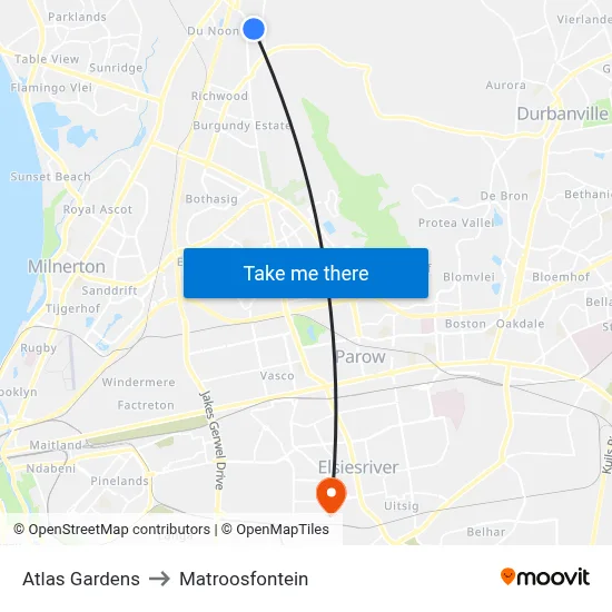 Atlas Gardens to Matroosfontein map