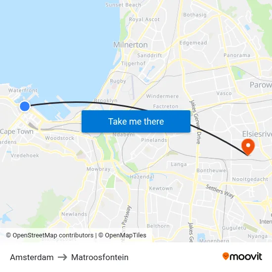 Amsterdam to Matroosfontein map
