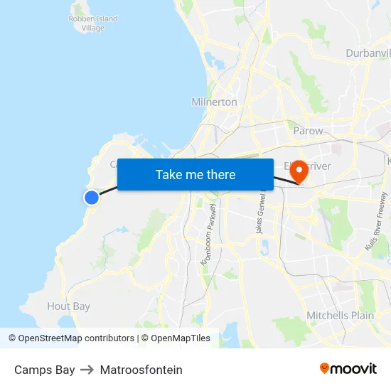 Camps Bay to Matroosfontein map