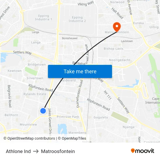 Athlone Ind to Matroosfontein map