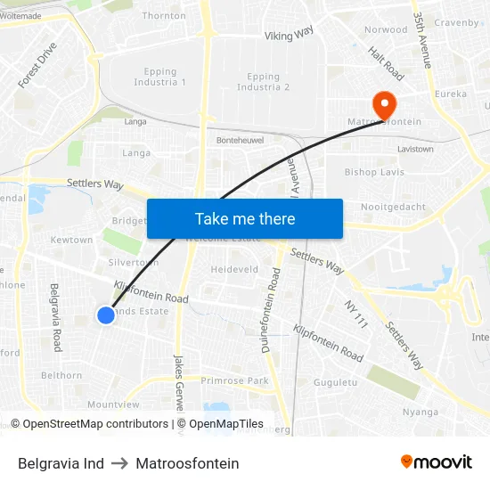 Belgravia Ind to Matroosfontein map