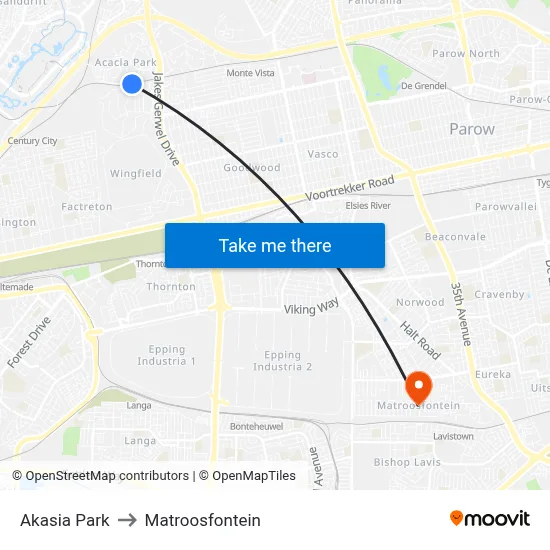 Akasia Park to Matroosfontein map