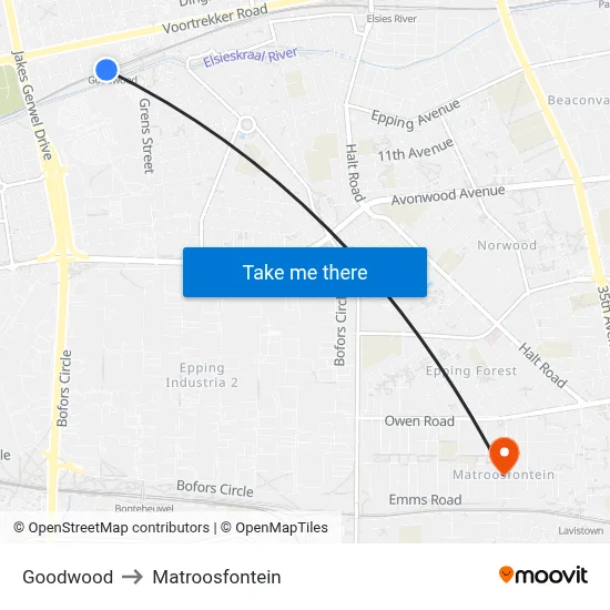 Goodwood to Matroosfontein map
