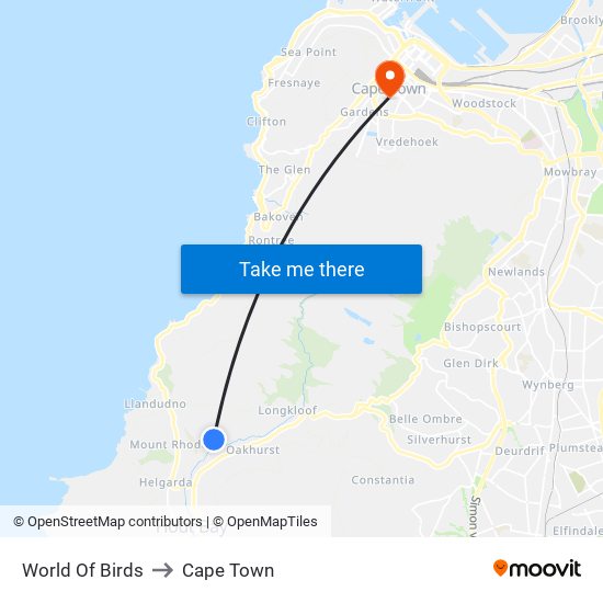 World Of Birds to Cape Town map