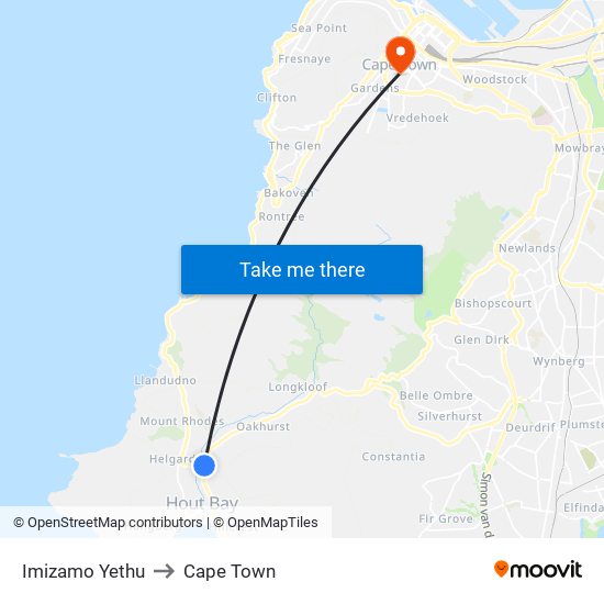 Imizamo Yethu to Cape Town map