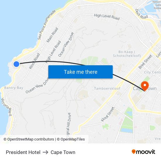 President Hotel to Cape Town map