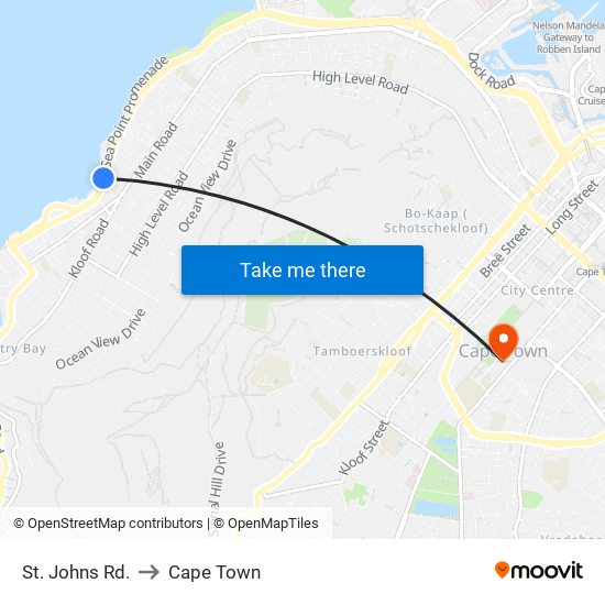St. Johns Rd. to Cape Town map