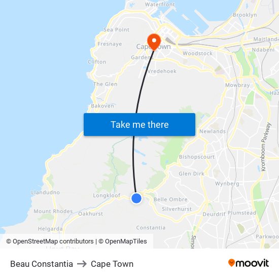Beau Constantia to Cape Town map