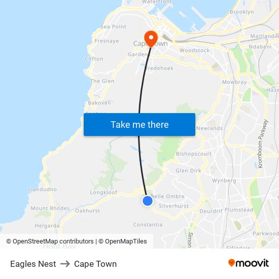 Eagles Nest to Cape Town map