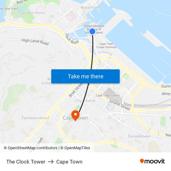 The Clock Tower to Cape Town map