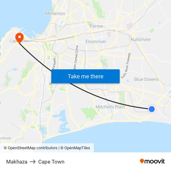 Makhaza to Cape Town map