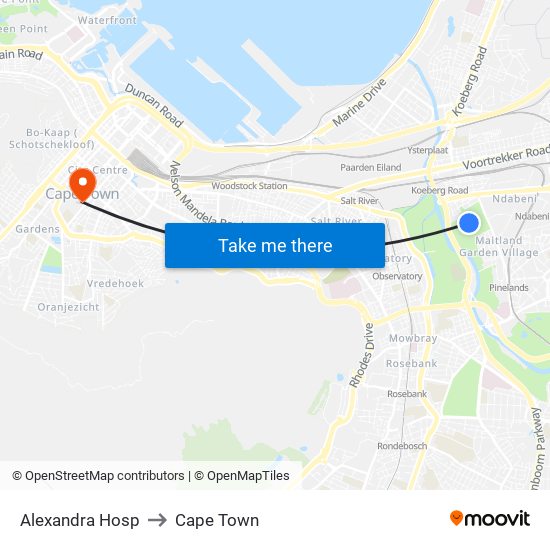 Alexandra Hosp to Cape Town map