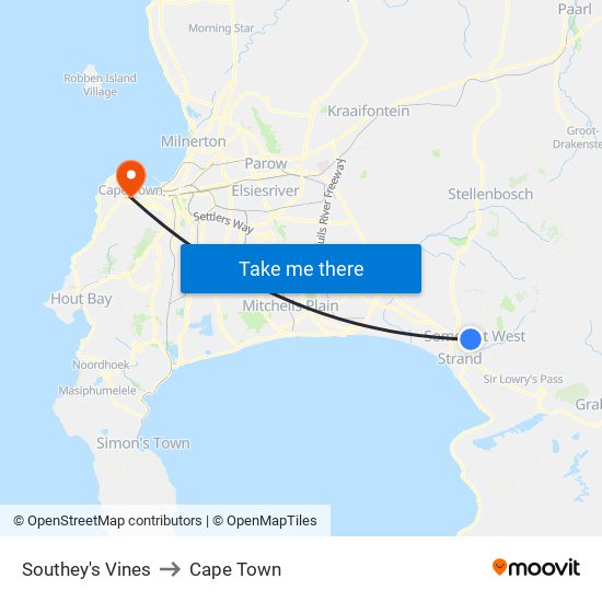 Southey's Vines to Cape Town map