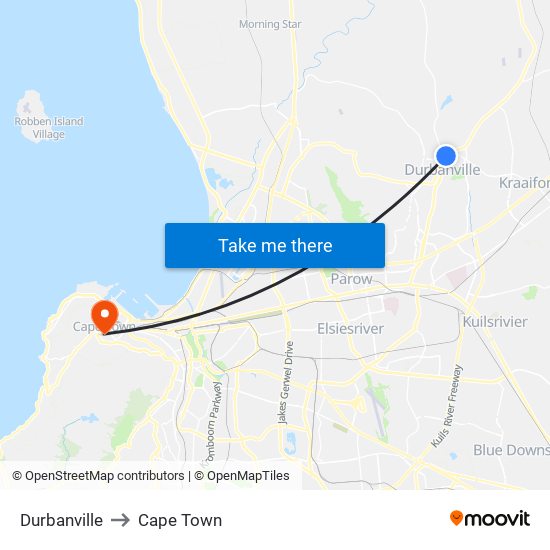Durbanville to Cape Town map