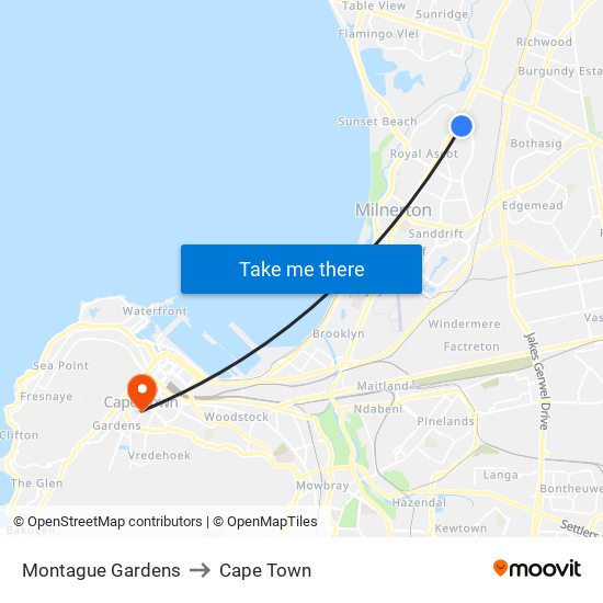 Montague Gardens to Cape Town map