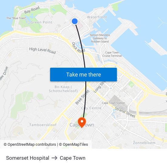 Somerset Hospital to Cape Town map