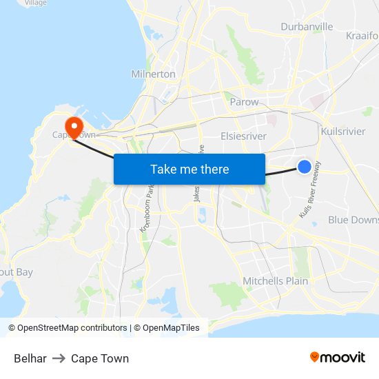 Belhar to Cape Town map