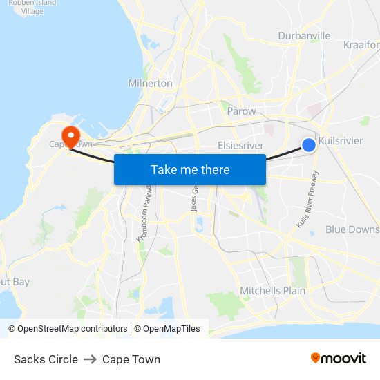 Sacks Circle to Cape Town map