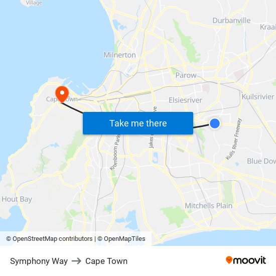 Symphony Way to Cape Town map