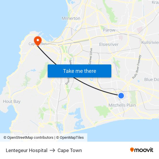 Lentegeur Hospital to Cape Town map