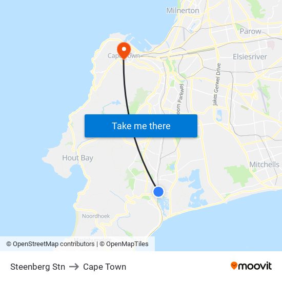 Steenberg Stn to Cape Town map