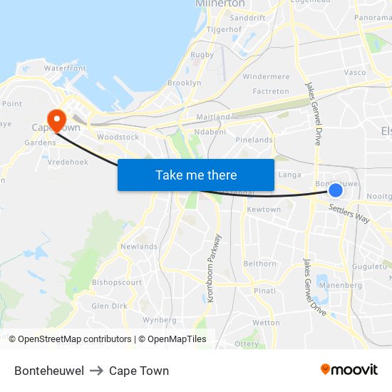 Bonteheuwel to Cape Town map