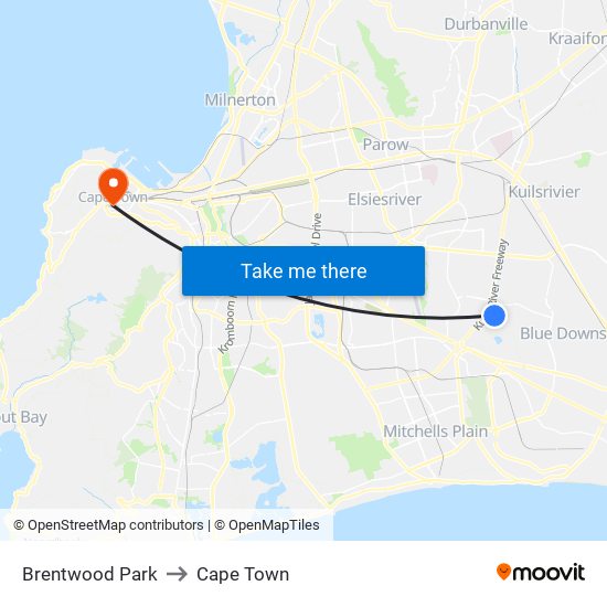 Brentwood Park to Cape Town map