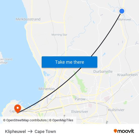 Klipheuwel to Cape Town map