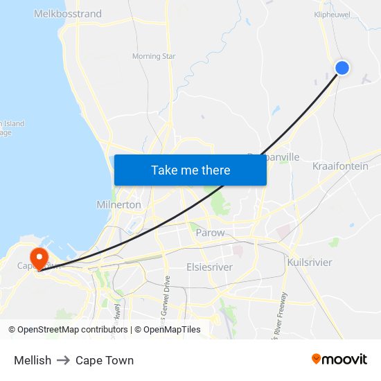 Mellish to Cape Town map