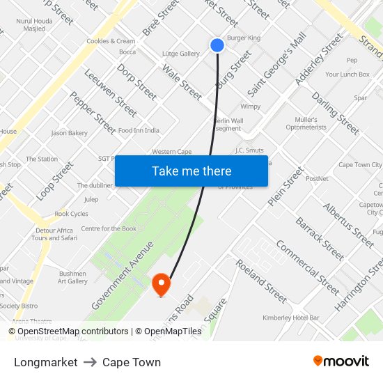 Longmarket to Cape Town map