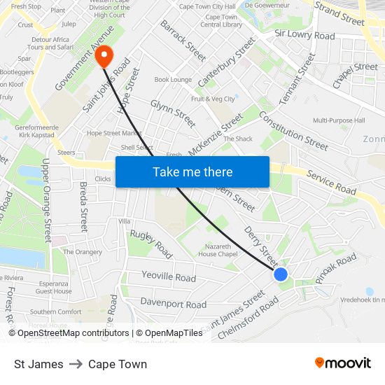 St James to Cape Town map