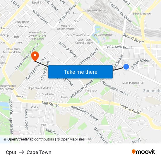 Cput to Cape Town map