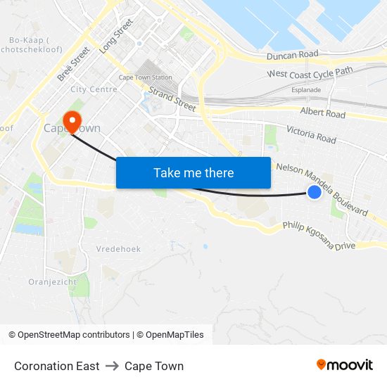 Coronation East to Cape Town map