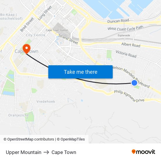 Upper Mountain to Cape Town map