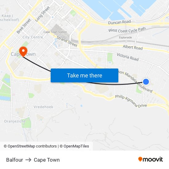 Balfour to Cape Town map