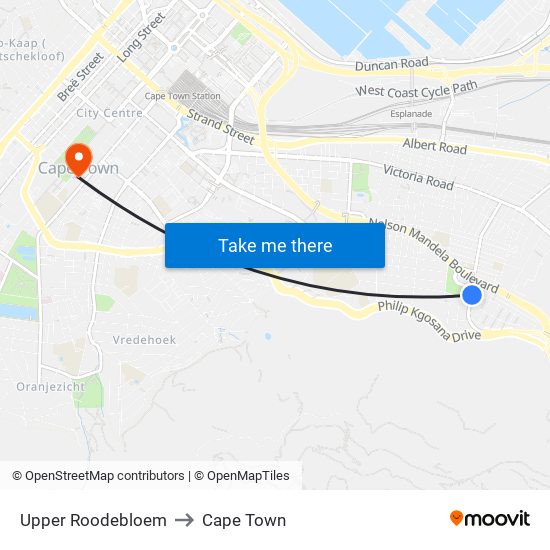 Upper Roodebloem to Cape Town map