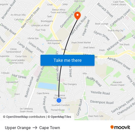 Upper Orange to Cape Town map