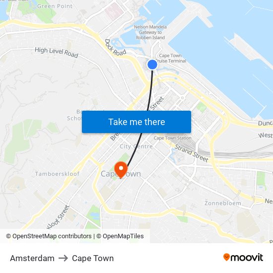 Amsterdam to Cape Town map