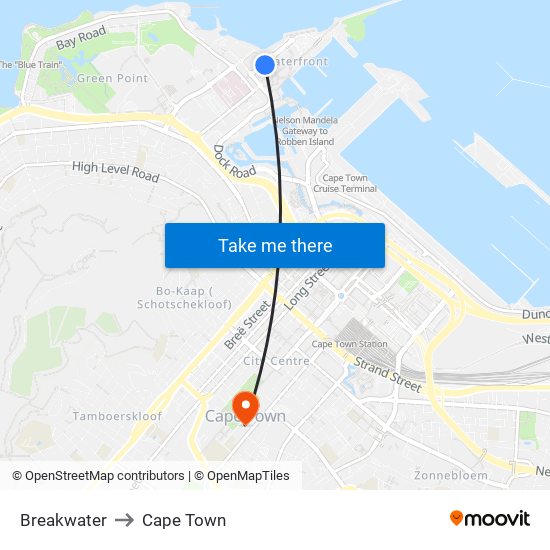 Breakwater to Cape Town map