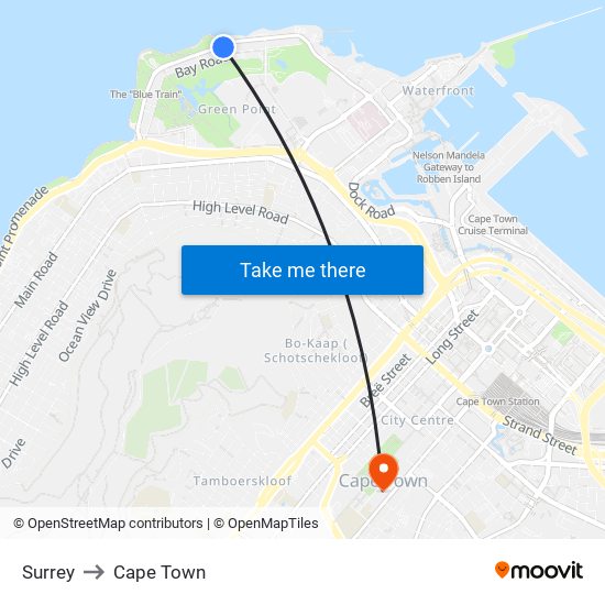 Surrey to Cape Town map