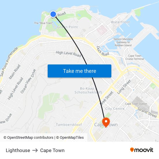 Lighthouse to Cape Town map