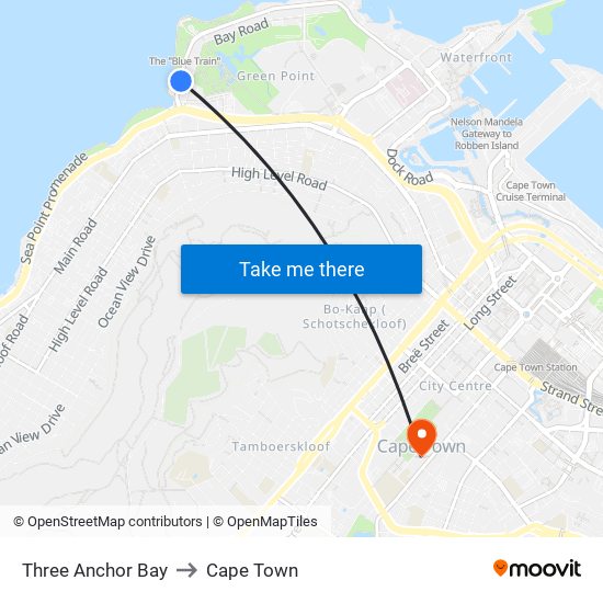 Three Anchor Bay to Cape Town map