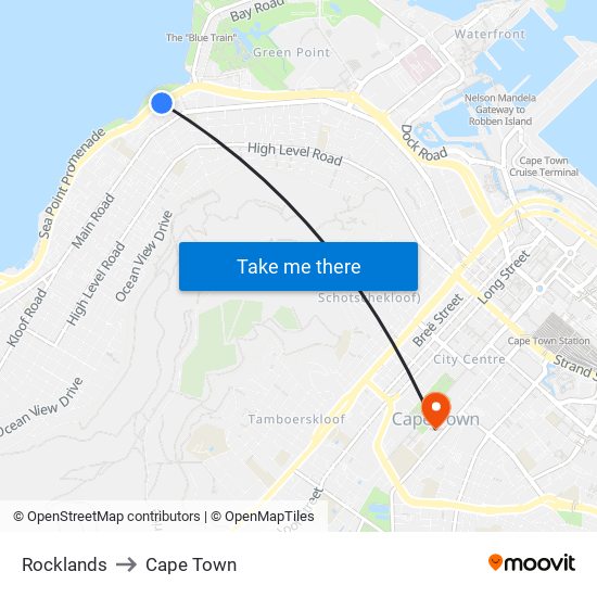 Rocklands to Cape Town map