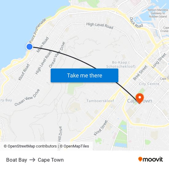 Boat Bay to Cape Town map